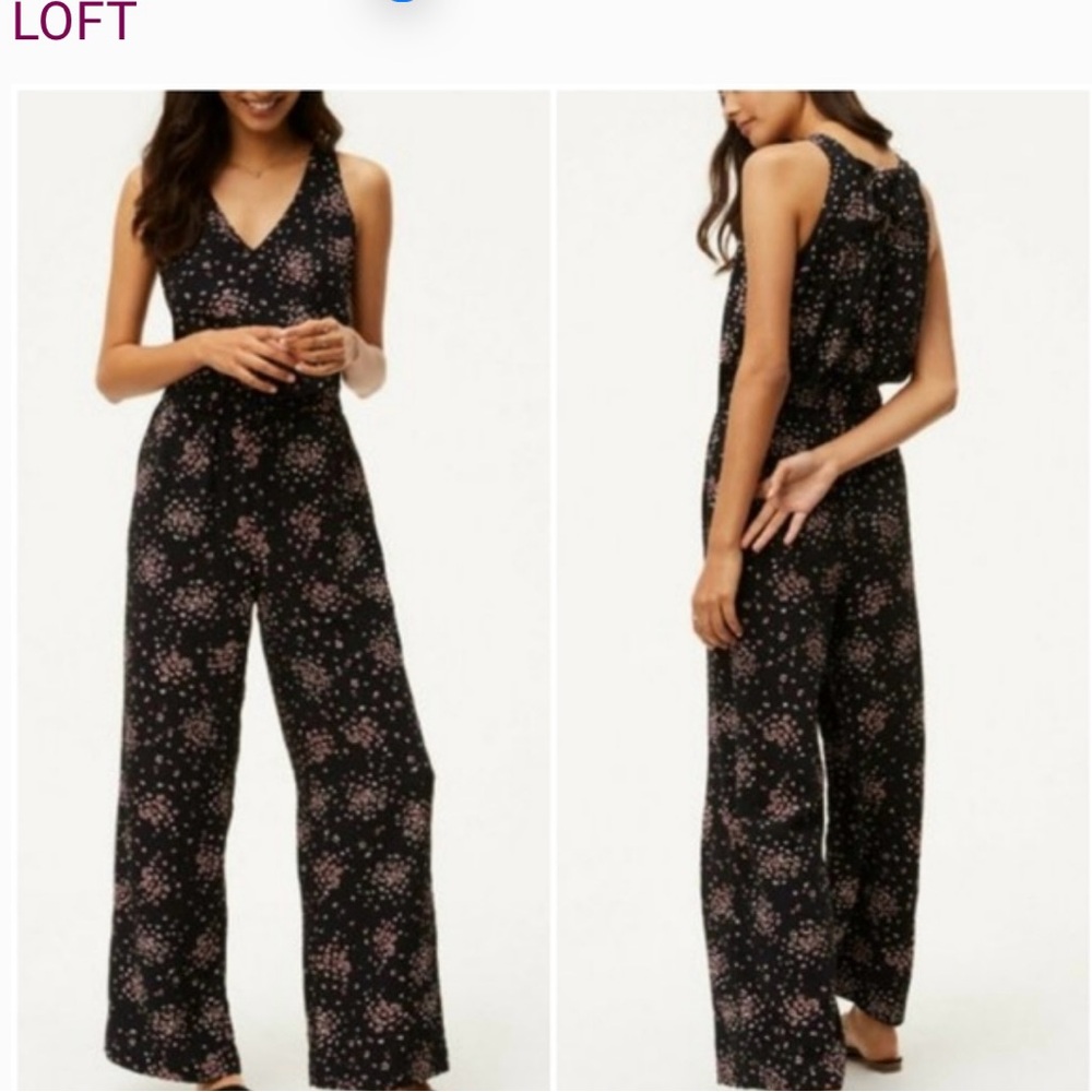LOFT PETITES NWT! Women’s Sleeveless Jumpsuit Cherry Blossom Floral BlkPink XXSP - Picture 13 of 13
